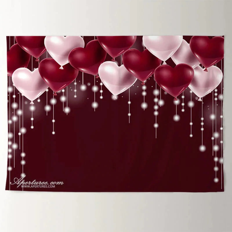 Aperturee - Heart Balloon Light String Happy Valentine Backdrop