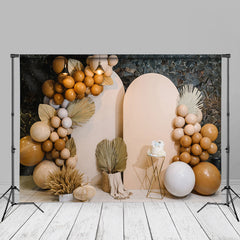 Aperturee - Khaki Balloons Wall Birthday Photography Backdrop