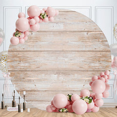 Aperturee - Light Brown Round Birthday Party Wooden Backdrop