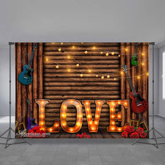 Aperturee - Light Love Guitar Wooden Valentines Photo Backdrop