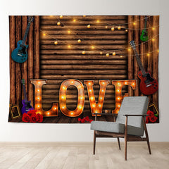 Aperturee - Light Love Guitar Wooden Valentines Photo Backdrop