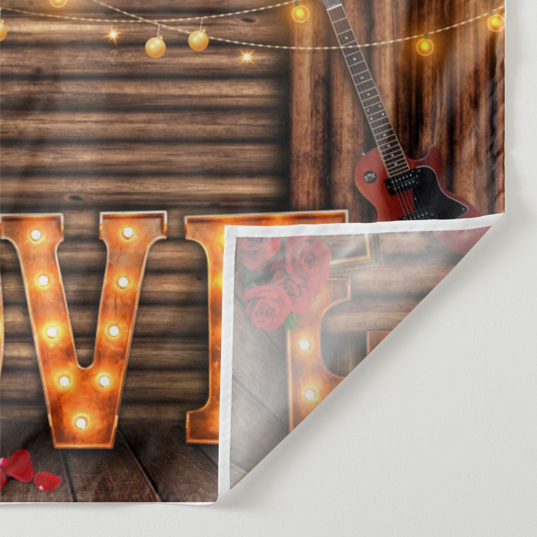 Aperturee - Light Love Guitar Wooden Valentines Photo Backdrop