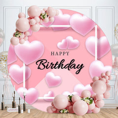 Aperturee - Light Pink Loves Round Happy Birthday Backdrop