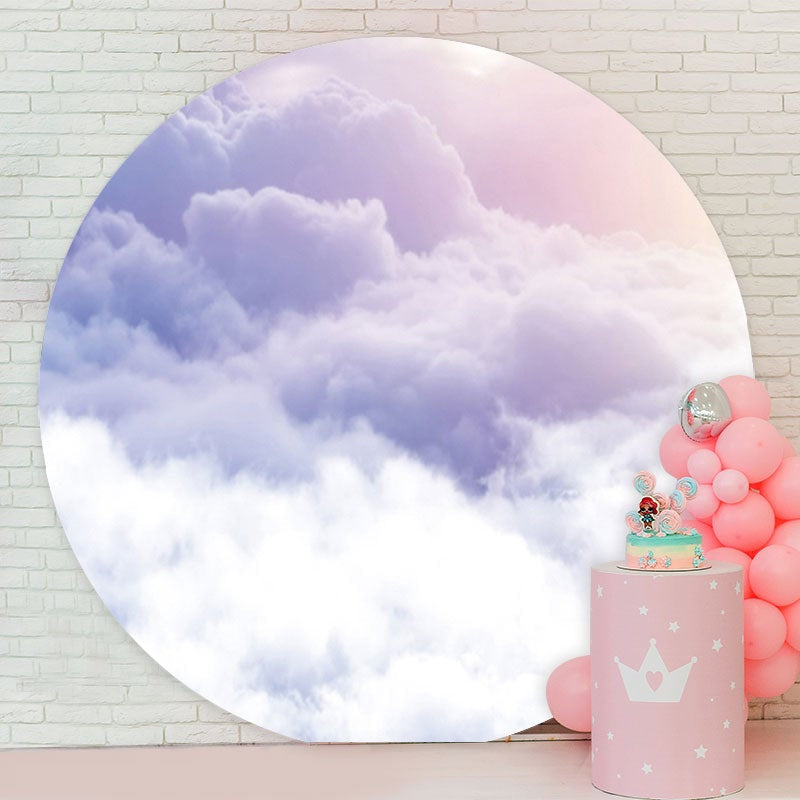 Aperturee - Light Purple Cloud Round Baby Shower Backdrop