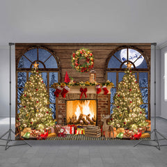 Aperturee - Light Tree Fireplace Moon Night Christmas Backdrop