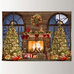 Aperturee - Light Tree Fireplace Moon Night Christmas Backdrop