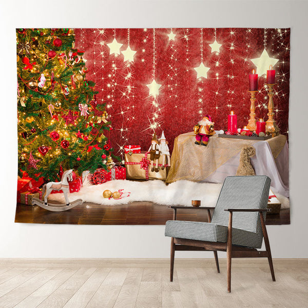 Aperturee Light Tree Gold Glitter Star Christmas Backdrop