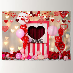 Aperturee - Love Theme Pink Balloons Valentines Photo Backdrop