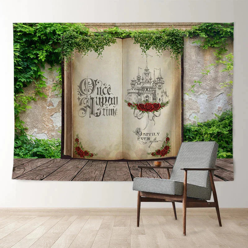 Aperturee - Magic Book Castle Greeny Wall Easter Photo Backdrop