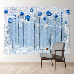 Aperturee - Navy Blue Christmas Balls Wooden Snow Backdrop