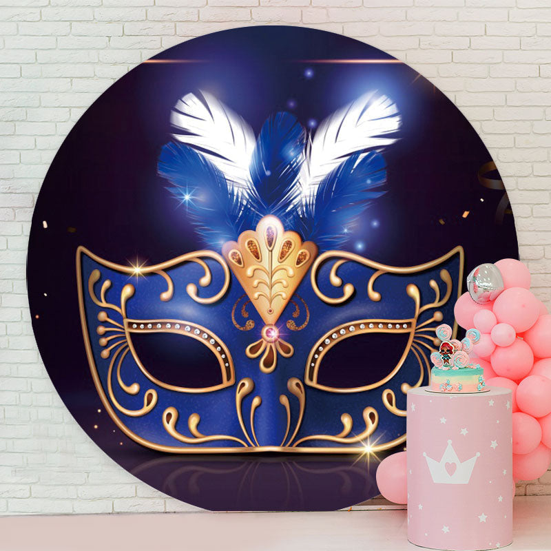 Aperturee - Navy Blue Glod Mask Round Birtdhay Backdrops