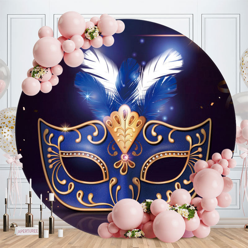 Aperturee - Navy Blue Glod Mask Round Birtdhay Backdrops