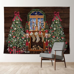 Aperturee - Nutcracker Tree Window Wooden Christmas Backdrop