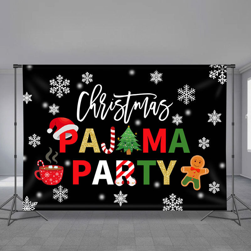 Aperturee - Pajama Party Snowflake Black Christmas Backdrop