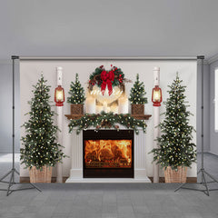 Aperturee - Pine Fireplace Warm Light Merry Christmas Backdrop