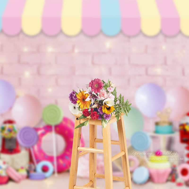 Aperturee - Pink Balloon Candy Brick Birthday Cake Smash Backdrop