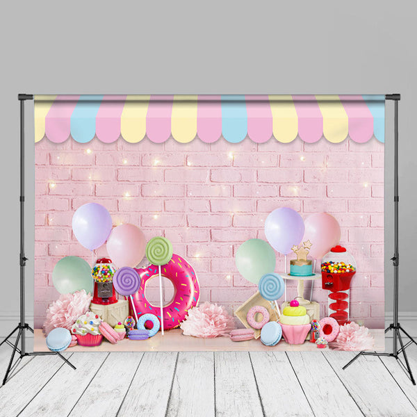 Pink Balloon Candy Brick Birthday Cake Smash Backdrop - Aperturee