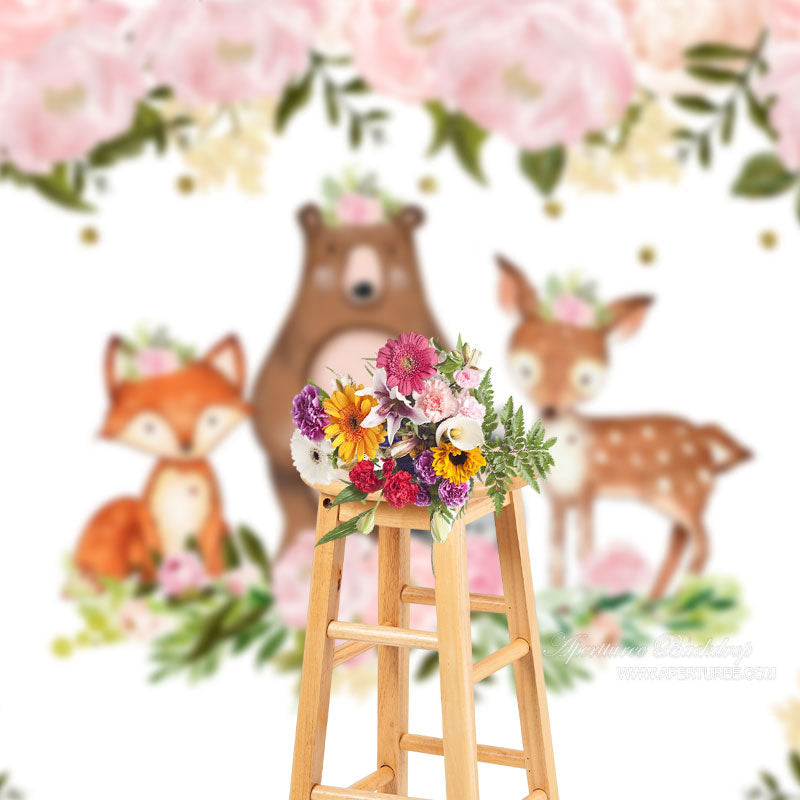 Aperturee - Pink Floral Animals Forst Studio Photoshoot Backdrop