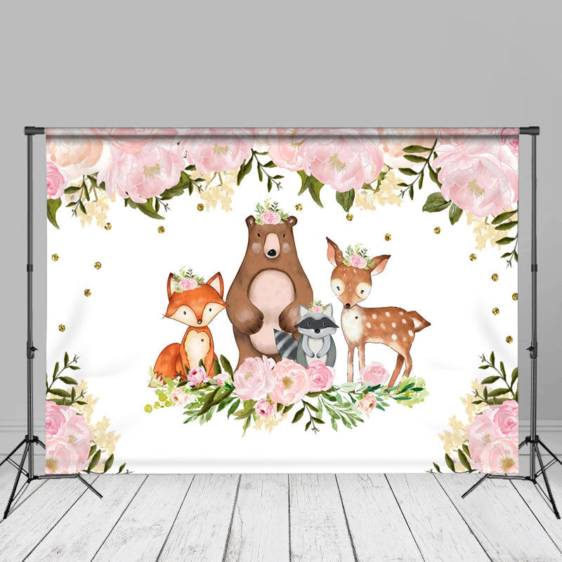 Aperturee - Pink Floral Animals Forst Studio Photoshoot Backdrop