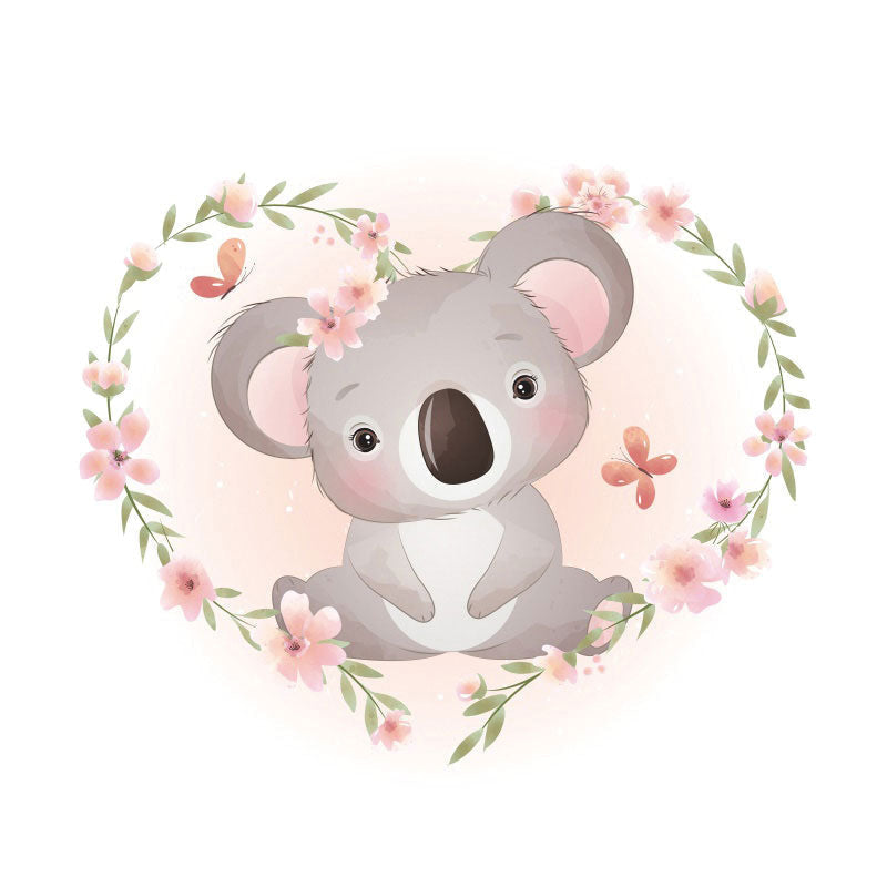 Aperturee - Pink Floral Kangaroo Round Baby Shower Backdrop