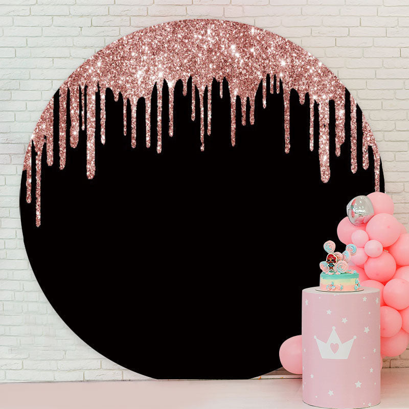 Aperturee - Pink Glitter Round Black Birthday Party Backdrop