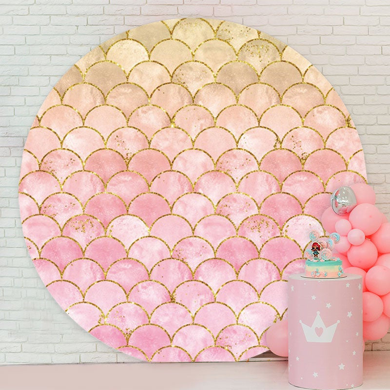 Aperturee - Pink Glitter Round Mermaid Birthday Backdrop