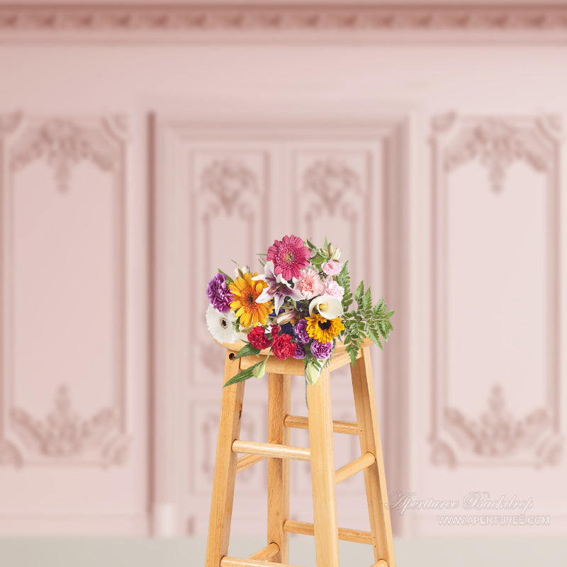 Aperturee - Pink Ornate Carving Door Backdrop For Photo Booth