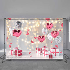 Aperturee - Pink Silver Heart Balloons Light Valentines Backdrop