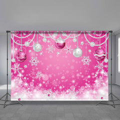 Aperturee - Pink Silver Pearl Balls Snowflake Winter Backdrop