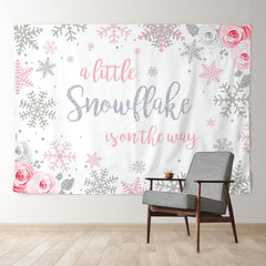 Aperturee - Pink Snowflake Floral Baby Shower Winter Backdrop