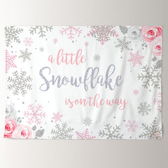 Aperturee - Pink Snowflake Floral Baby Shower Winter Backdrop