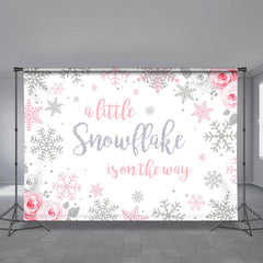 Aperturee - Pink Snowflake Floral Baby Shower Winter Backdrop