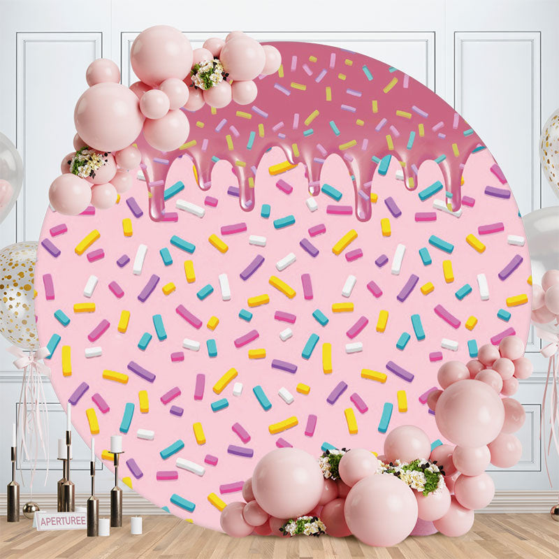 Aperturee - Pink Sweet Candy Round Girls Birthday Backdrop