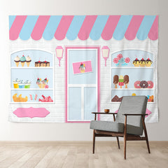 Aperturee - Pink White Store Candy Dessert Christmas Backdrop