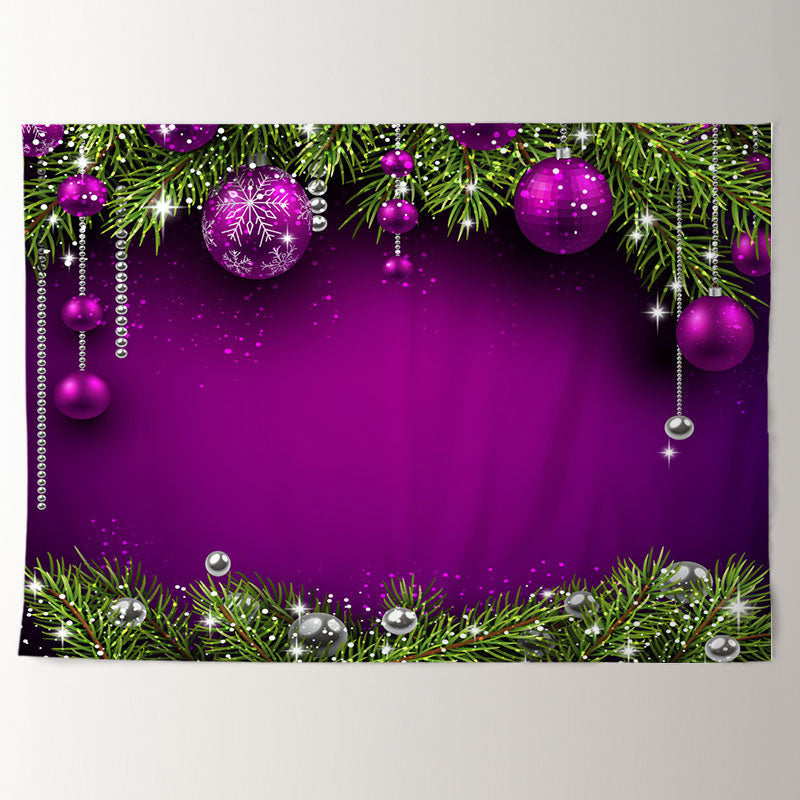 Aperturee - Purple Bauble Silver Glitter Christmas Backdrop