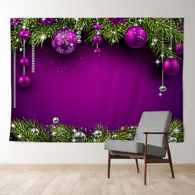 Aperturee - Purple Bauble Silver Glitter Christmas Backdrop