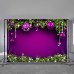 Aperturee - Purple Bauble Silver Glitter Christmas Backdrop