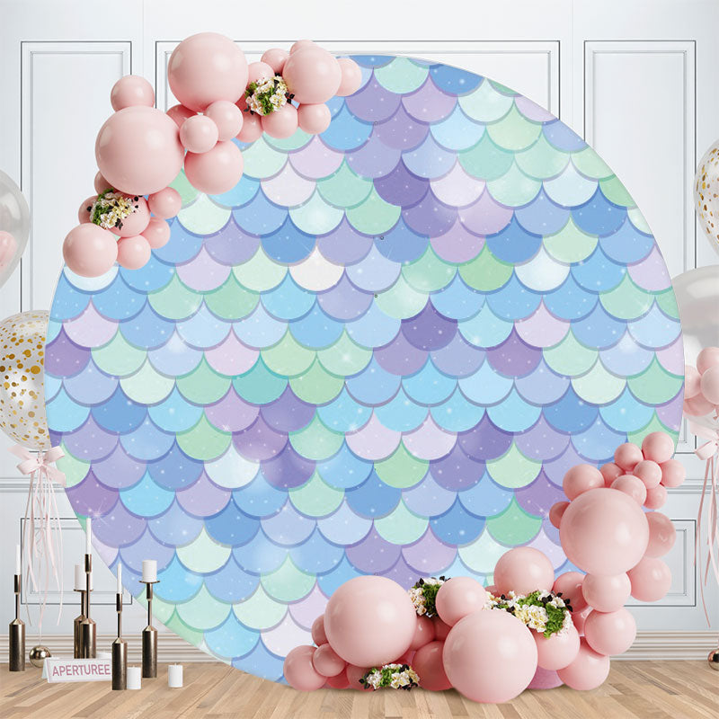 Aperturee - Purple Blue Mermaid Round Birthday Backdrops