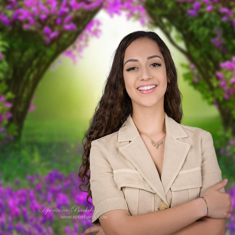 Aperturee - Purple Flowers Grassland Bokeh Spring Photo Backdrop