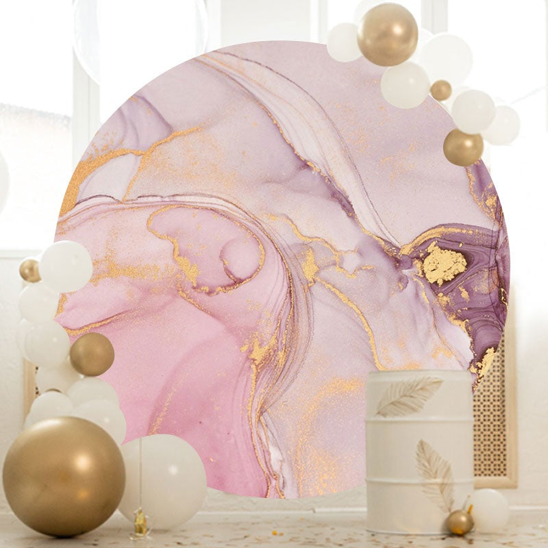 Aperturee - Purple Marble Pattern Round Happy Birthday Backdrop