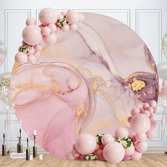 Aperturee - Purple Marble Pattern Round Happy Birthday Backdrop