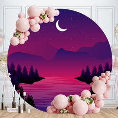 Aperturee - Purple Moon Night Round Happy Birthday Backdrop