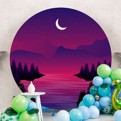 Aperturee - Purple Moon Night Round Happy Birthday Backdrop