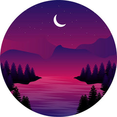 Aperturee - Purple Moon Night Round Happy Birthday Backdrop