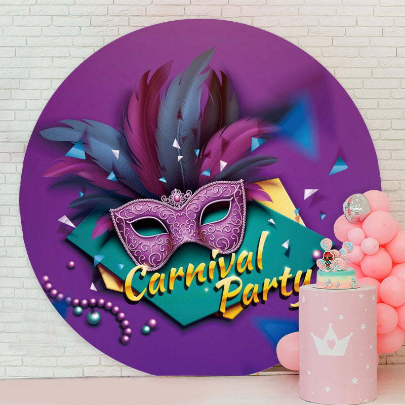 Aperturee - Purple Peal Mask Round Carnival Party Backdrop