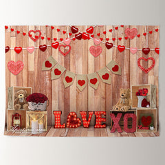 Aperturee - Reose Love Hear Teddy Happy Valentines Backdrop