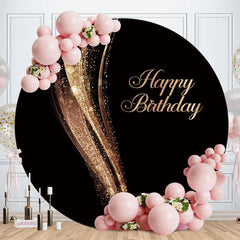 Aperturee - Rose Gold Glitter Round Black Birthday Backdrop