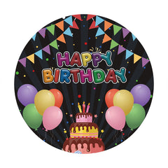 Aperturee - Round Balloon Cake Happy Birthday Backdrop