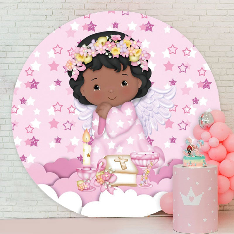 Aperturee - Round Black Girl Pink Theme Baby Shower Backdrop