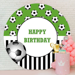 Aperturee - Round Black White Stripes Football Birthday Backdrop